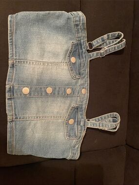 Light Blue Denim Button-Front Crop Top with Adjustable Straps